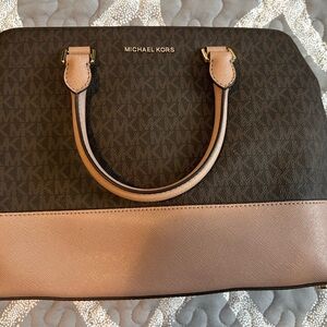 Michael Kors Brown and Blush Two-Tone Saffiano Satchel